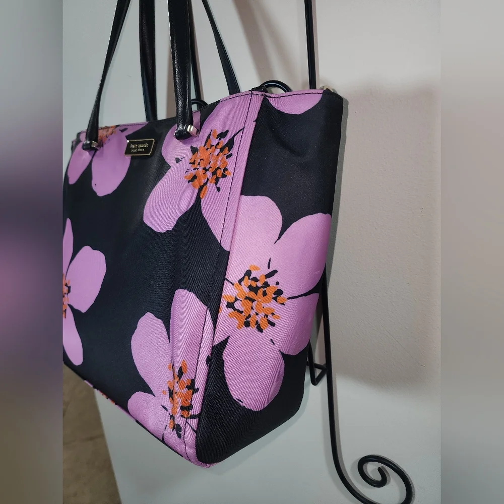 Kate Spade Floral Black Purple Tropical Shoulder Purse Hawaiian Print - Picture 5 of 11